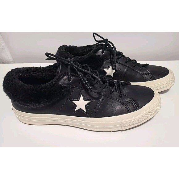Converse Unisex Sneakers One Star Black Leather Fur Fleece Ox Jack Purcell M7 W9 - Picture 1 of 6